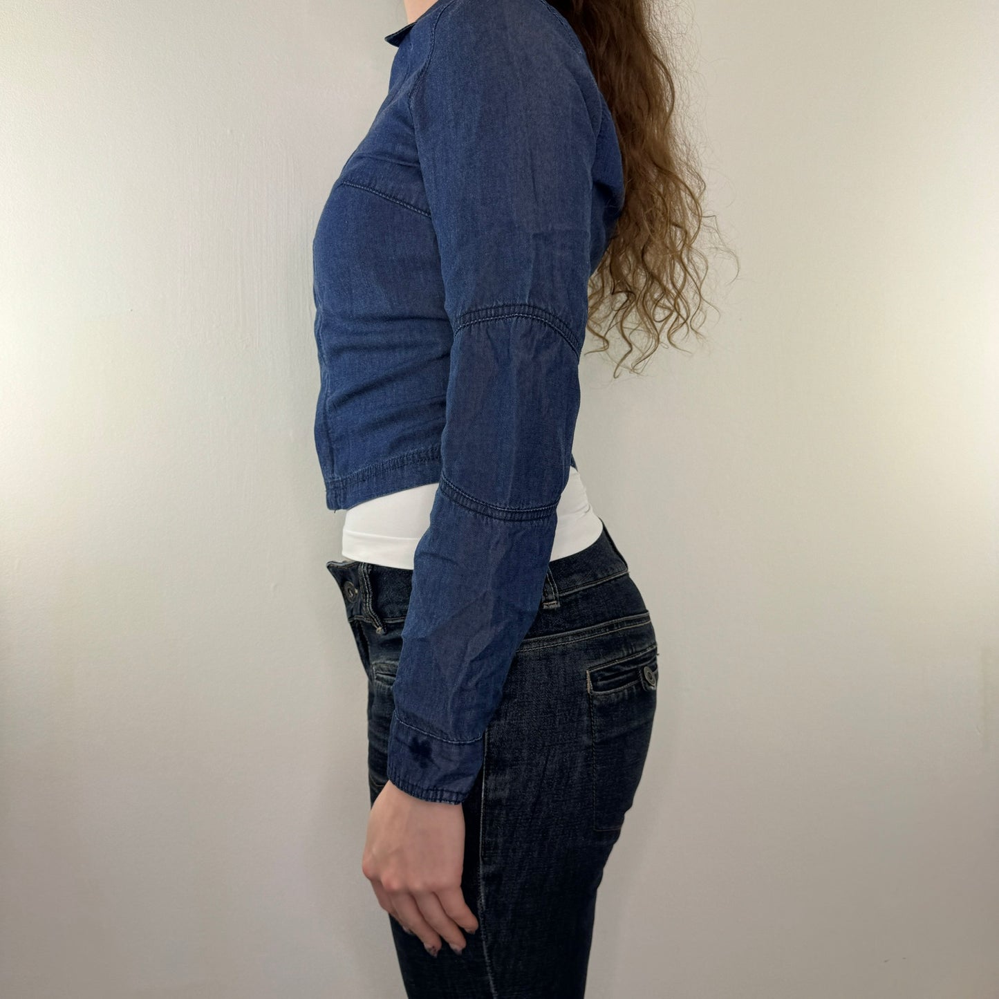Y2K vintage denim zip up asymmetrical short jacket
