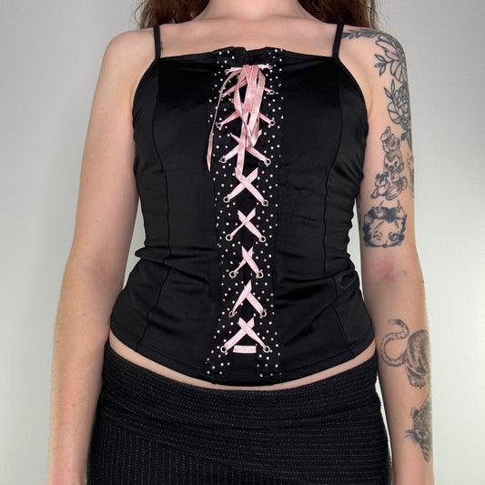 Y2K slinky lace up front cami top