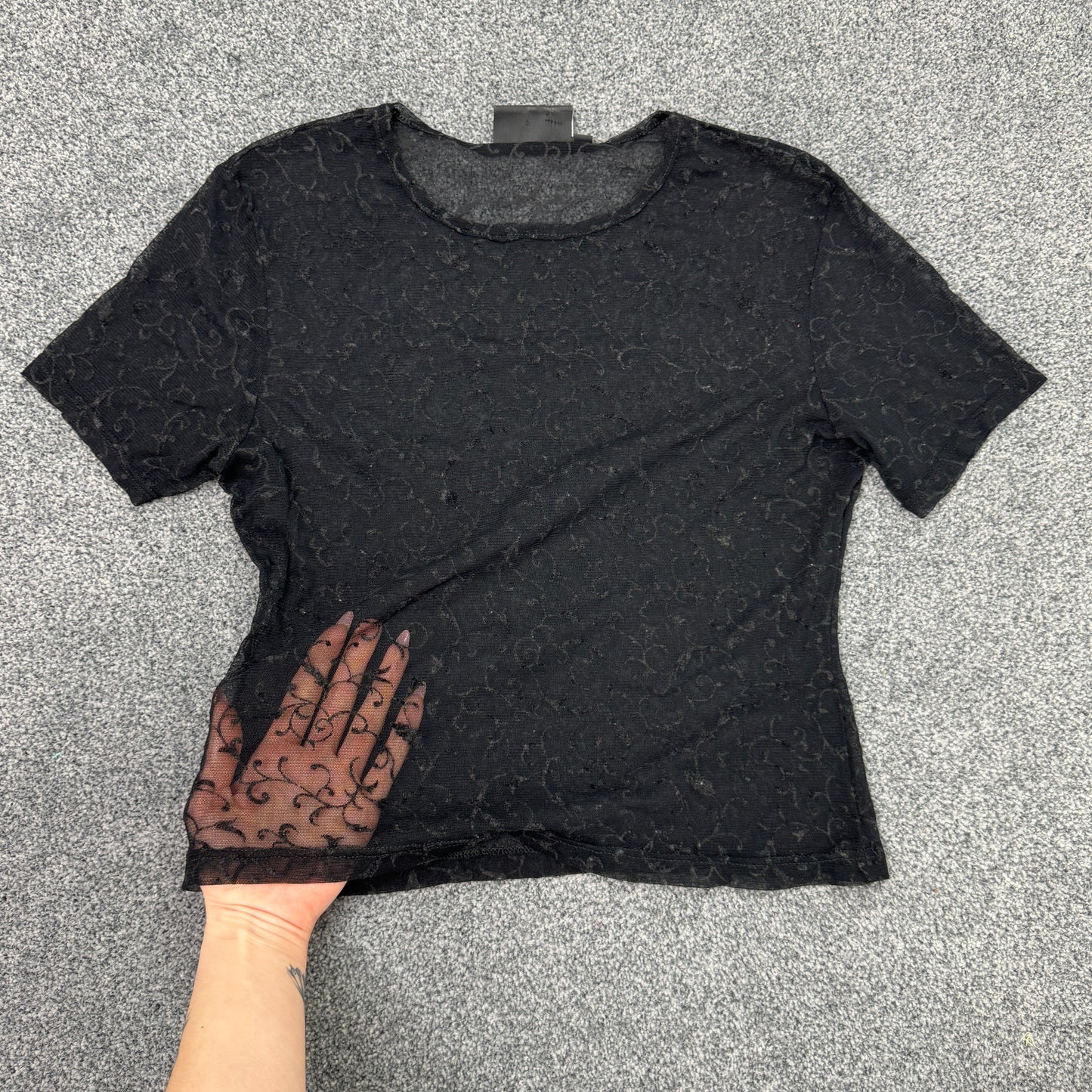 90s Y2K gothic mesh baby tee top