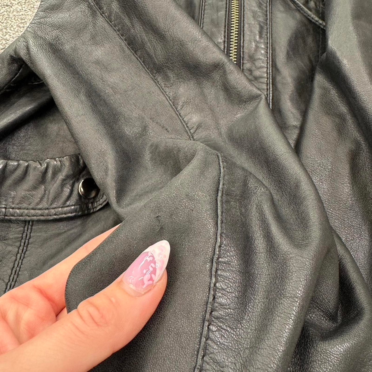 Y2K vintage genuine leather zip up jacket crop short length elastic waist hood