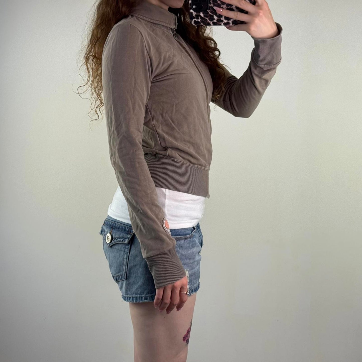 Y2K vintage Diesel zip up jumper light brown cropped elastic waistband cuffs