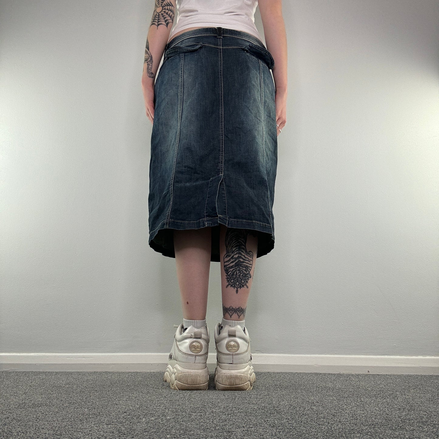 Y2K archive faded denim midi skirt