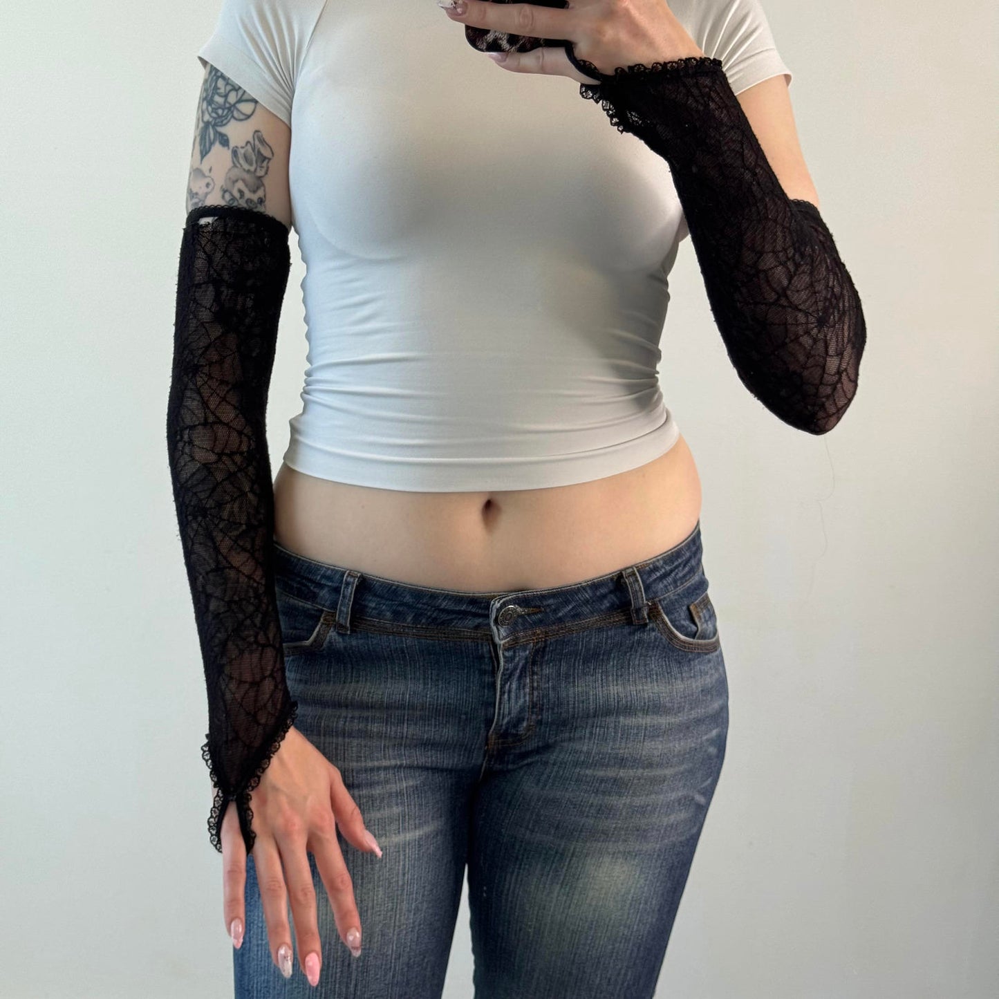 90s vintage Omen mesh spider web gloves goth full length