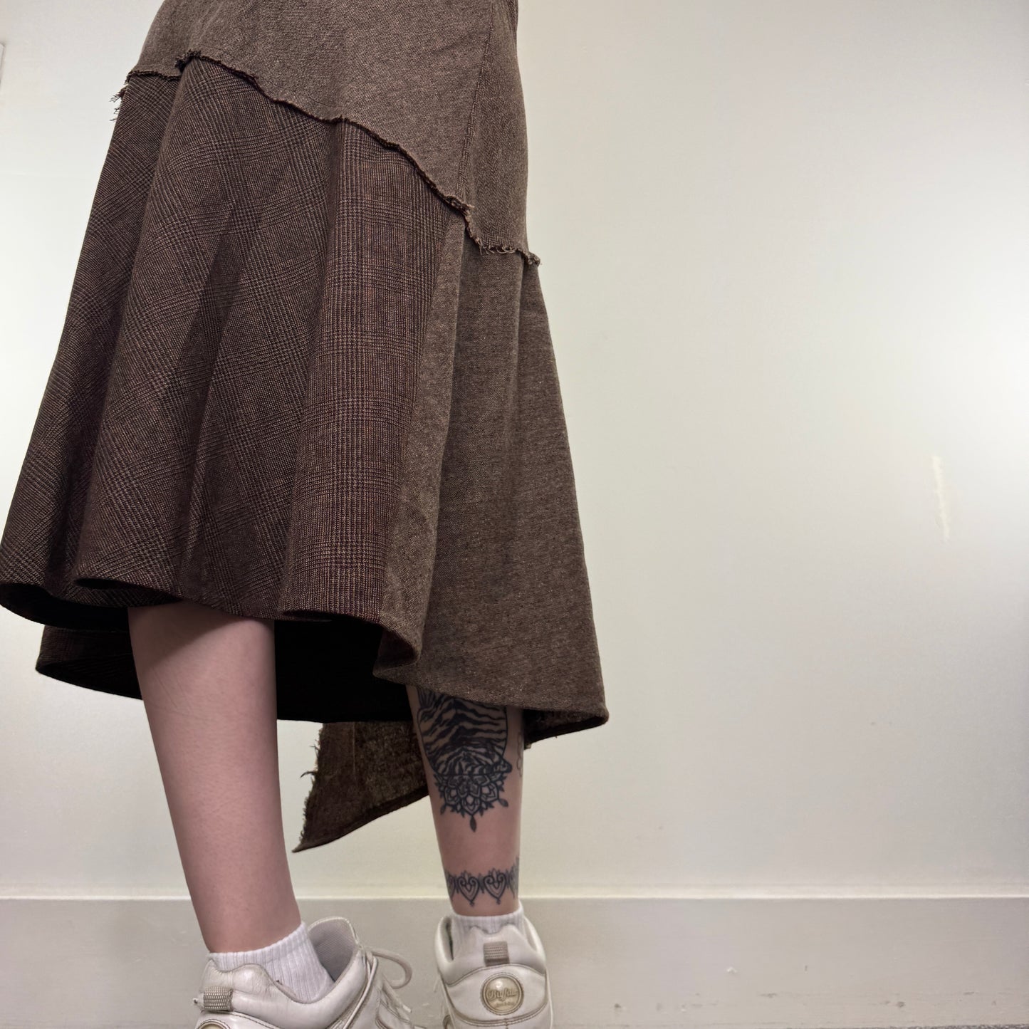 Y2K vintage asymmetrical tartan houndstooth midi skirt