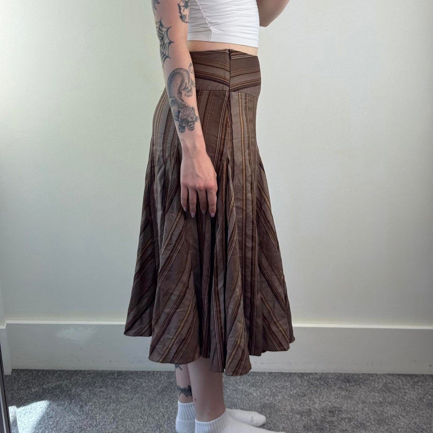 Y2K vintage stripe maxi skirt a line stripy pinstripe light dark brown