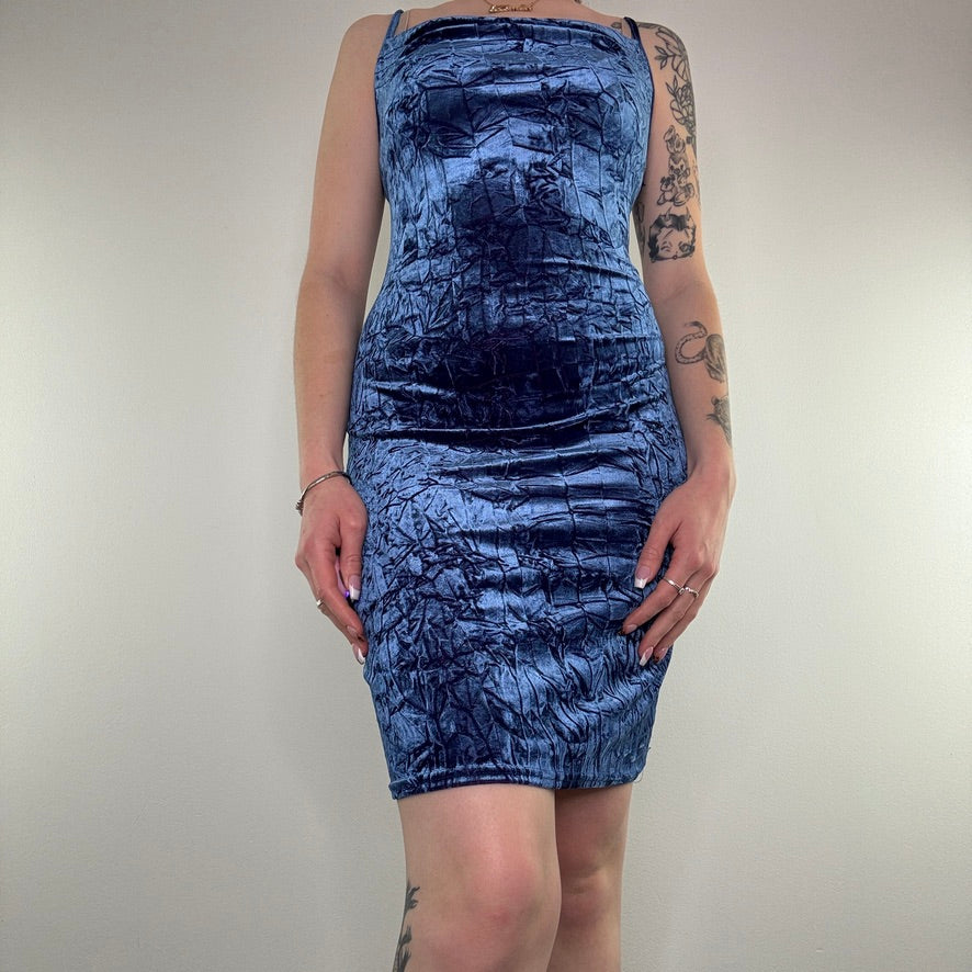 90s Y2K crushed velvet cowl neck mini dress