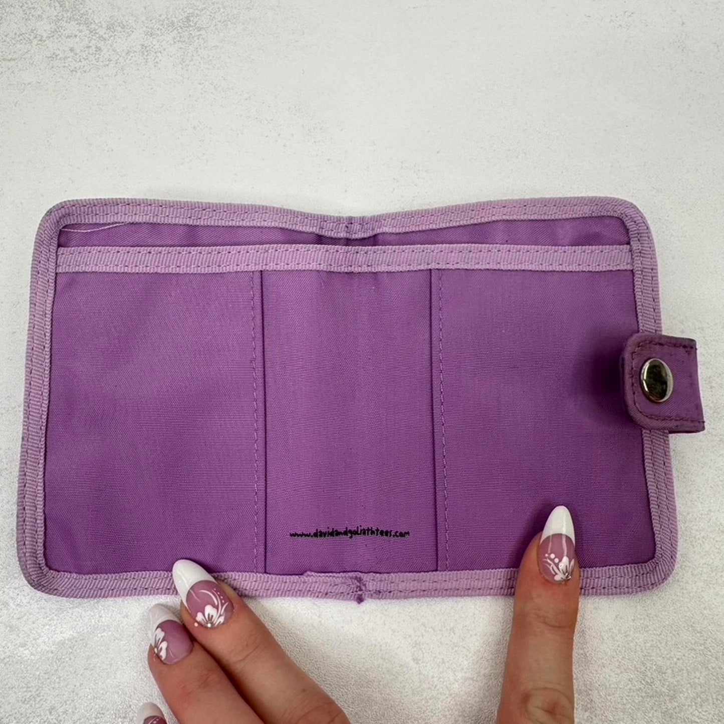 Y2K vintage David & Goliath wallet purse purple funny boyfriend slogan