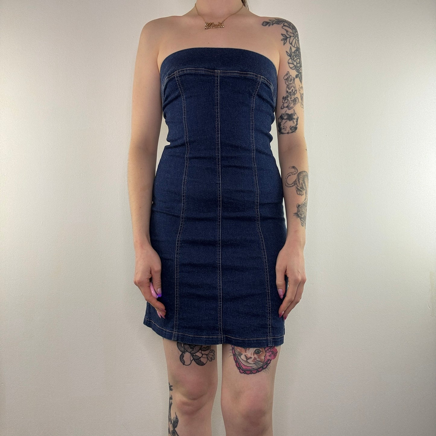 Y2K vintage stretchy denim strapless mini dress