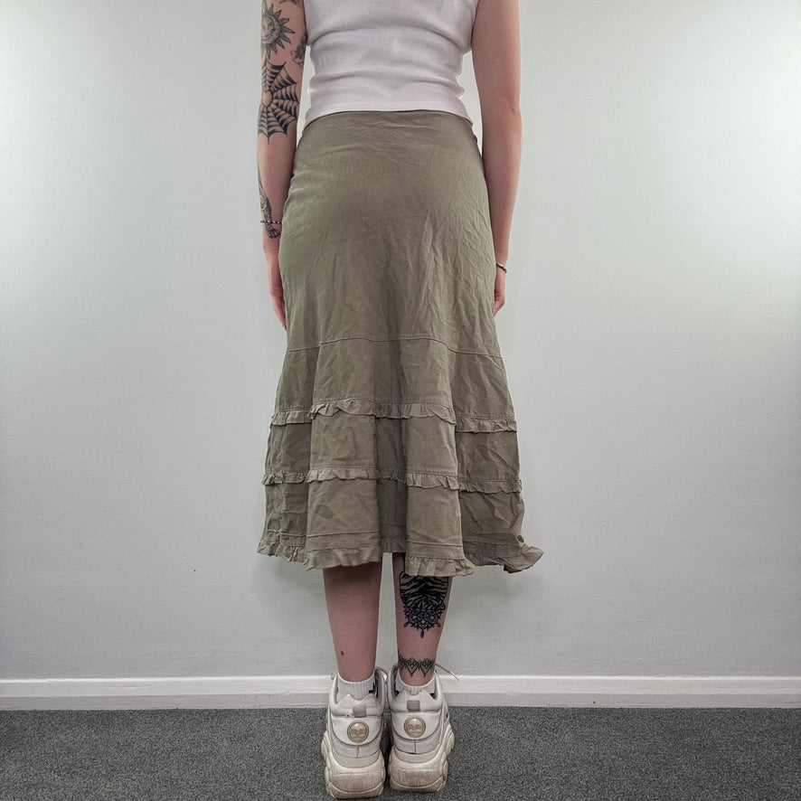 Y2K corduroy frilly tiered midi skirt