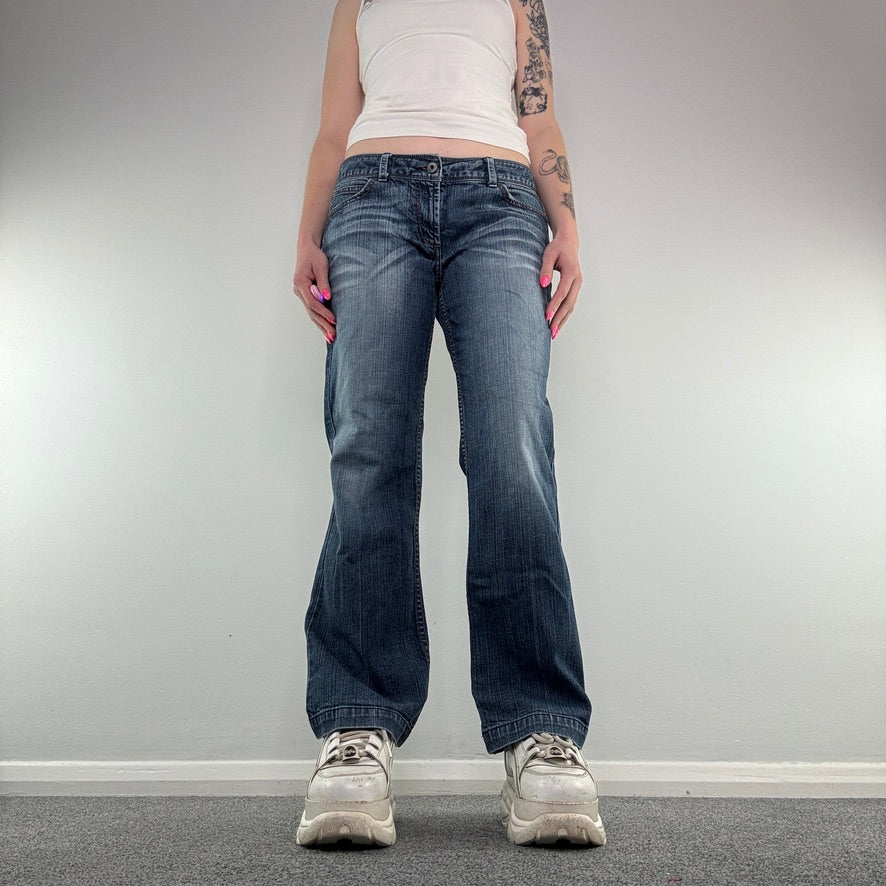 Y2K low rise rhinestone bootcut faded denim jeans