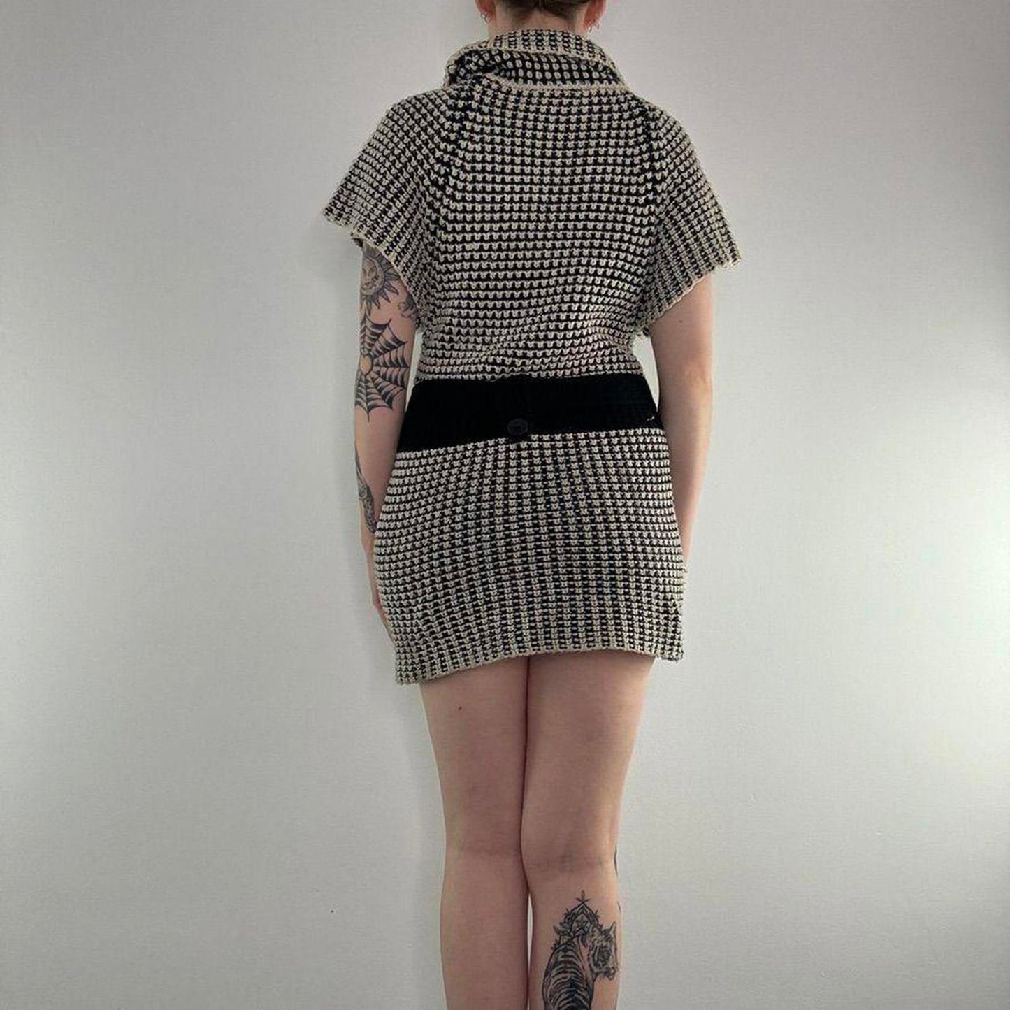 Y2K vintage turtleneck belted knit mini dress roll neck belt chunky knit