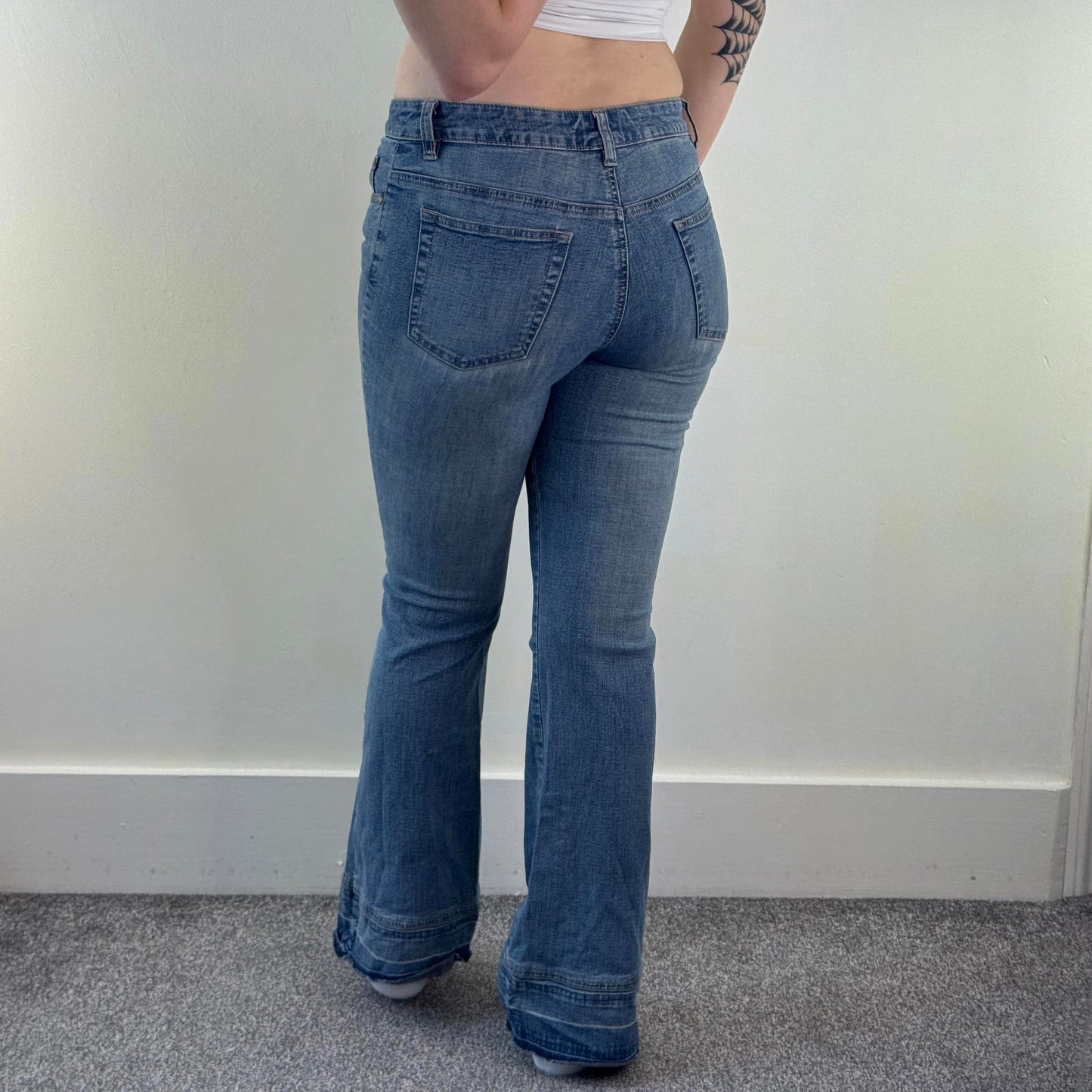 Y2K vintage mid rise light denim bootcut jeans flare leg faded