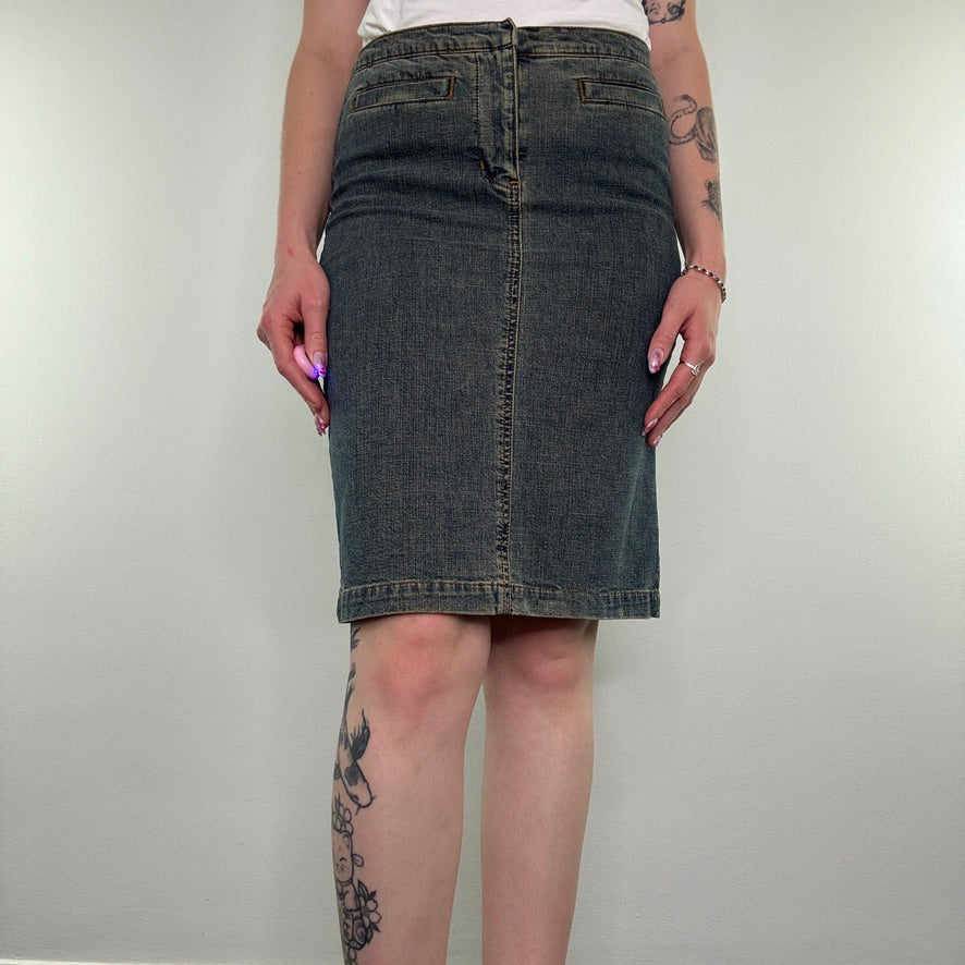 Y2K vintage stretchy faded denim archive midi skirt