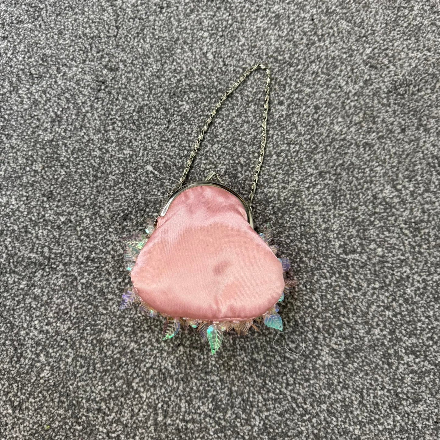 Y2K vintage pink satin leaf embellished chain mini micro purse evening beaded