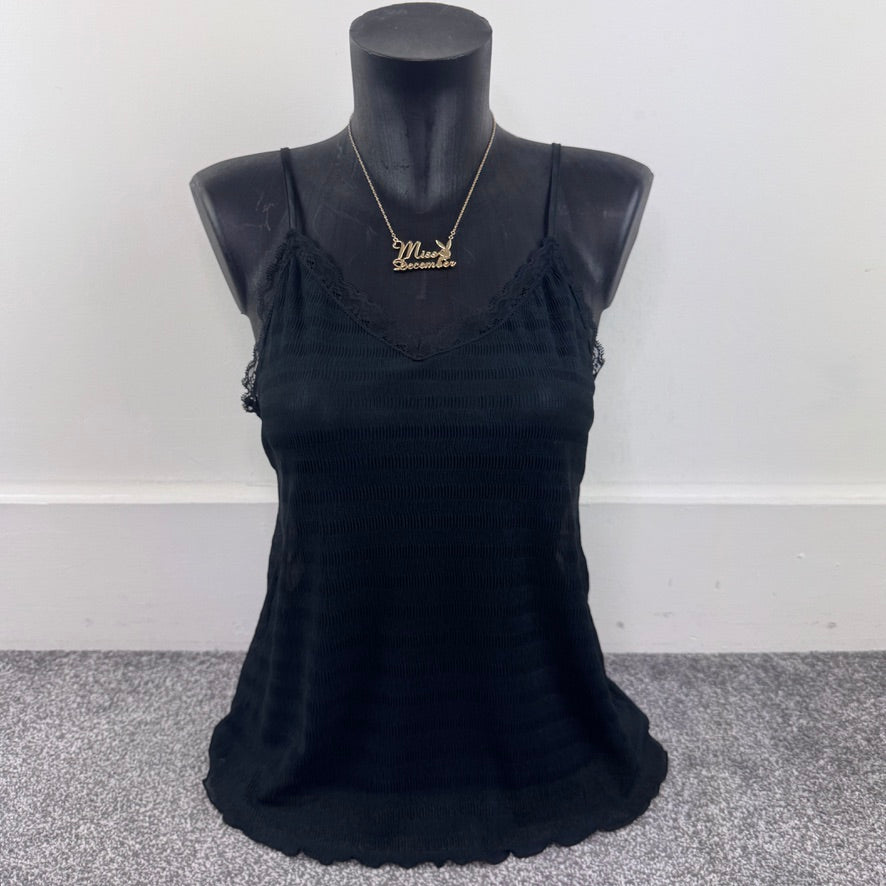 Y2K vintage sheer lace trim cami top