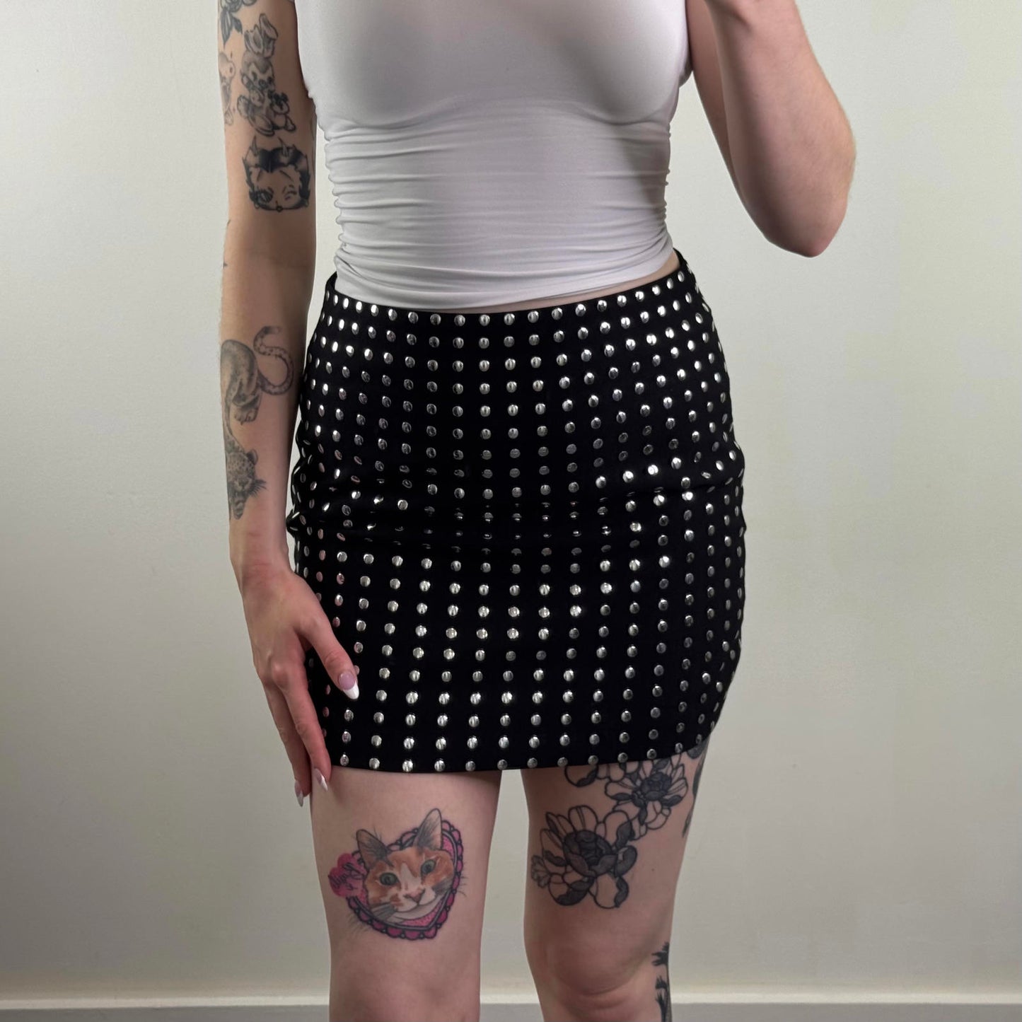 H&M studded mini skirt silver black party going out mid rise studded