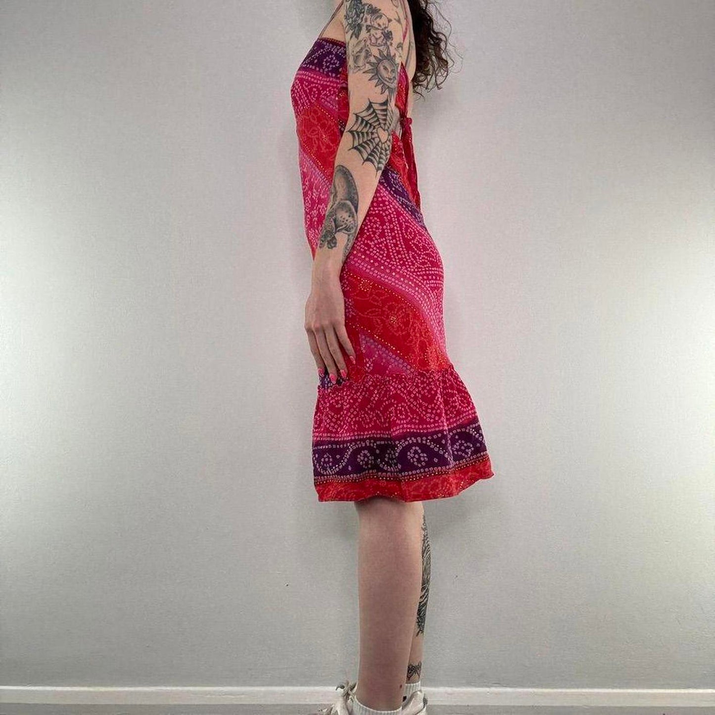 Y2K vintage flower summer bow pattern floral midi dress square neckline