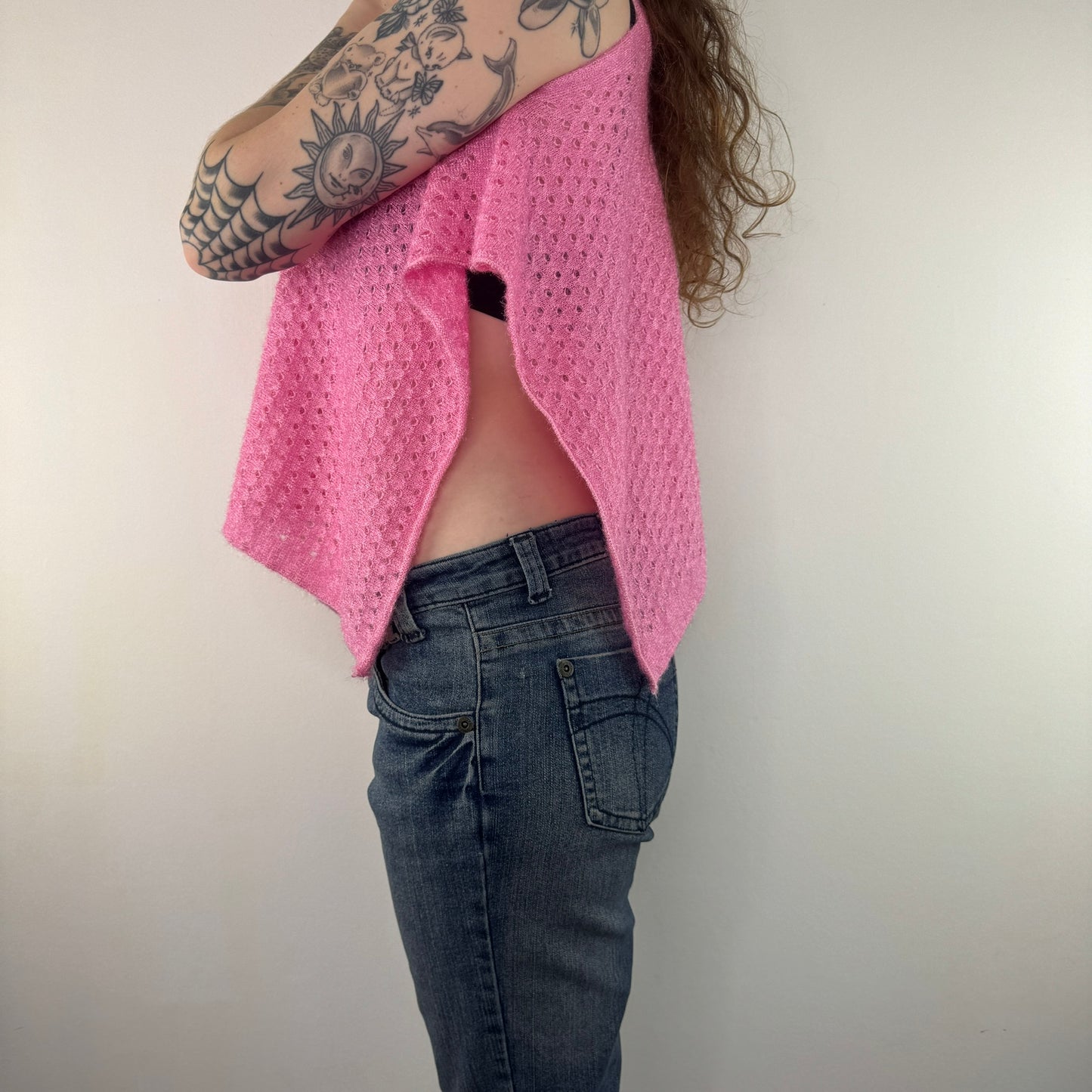 Y2K vintage knit bow rhinestone floaty top