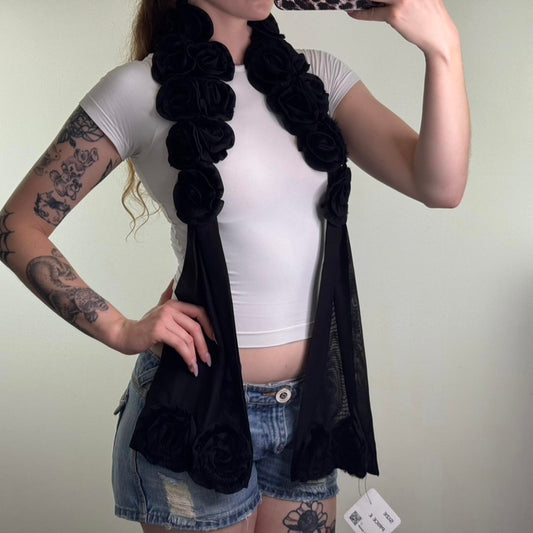 Y2K vintage 3D rose floral scarf pattern black