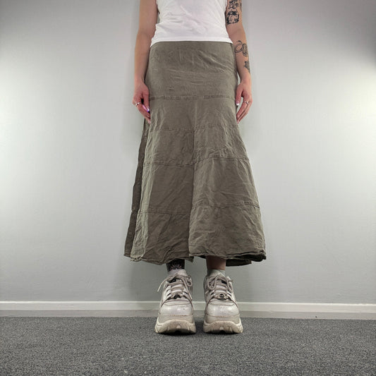 Y2K linen tiered maxi skirt