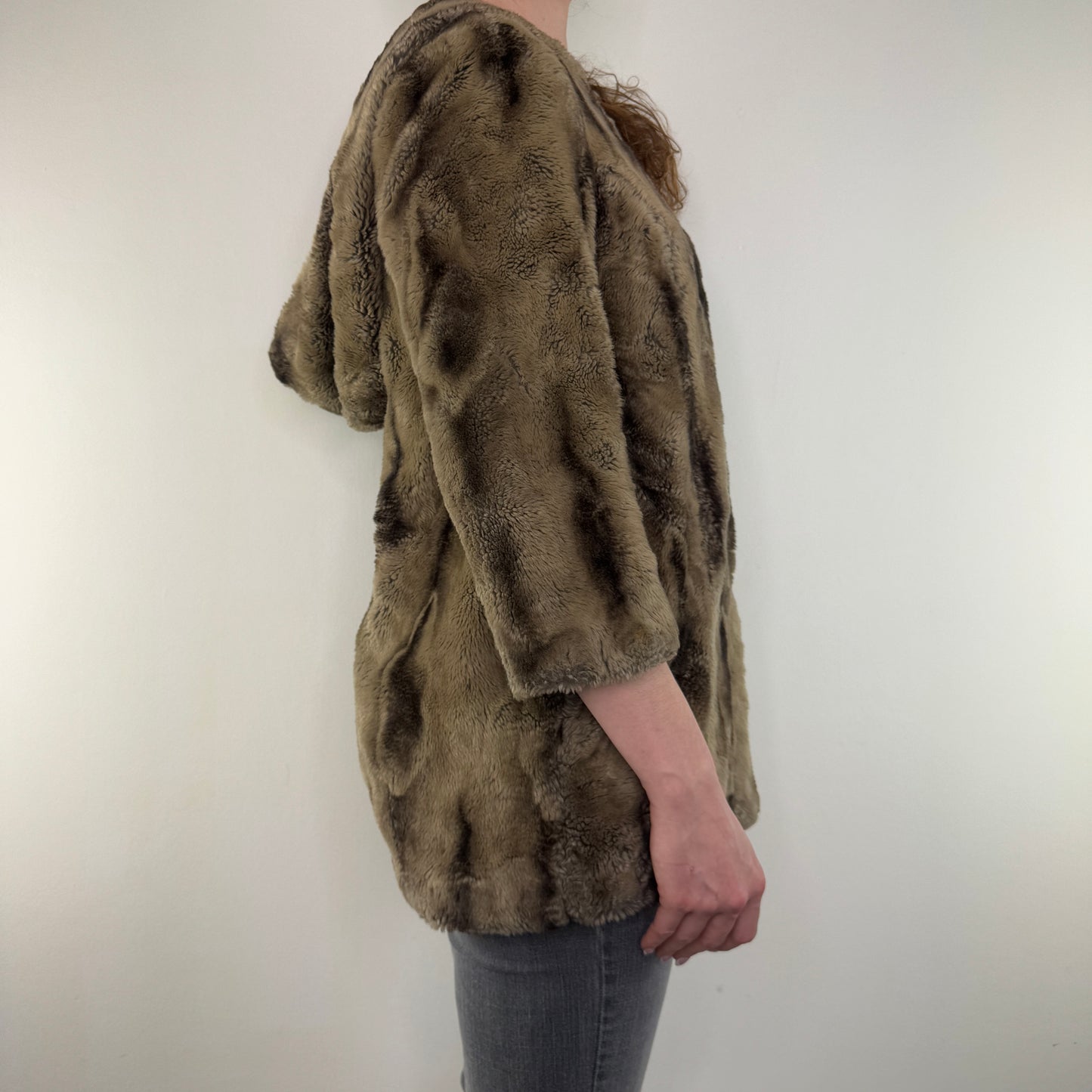 Y2K vintage faux fur coat striped oversized hood jacket archive