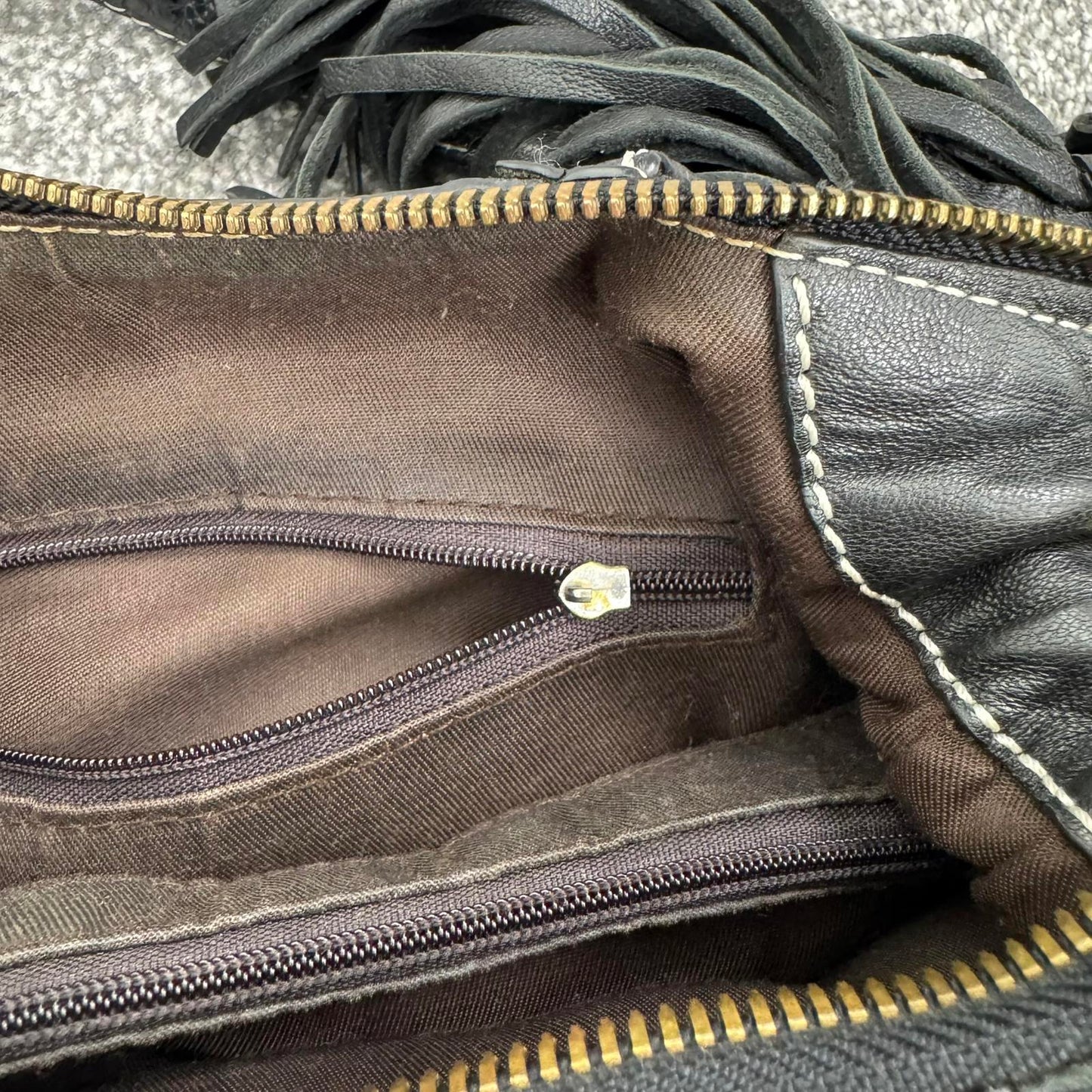 Y2K vintage genuine leather shoulder bag butter soft fringe charm hobo slouchy