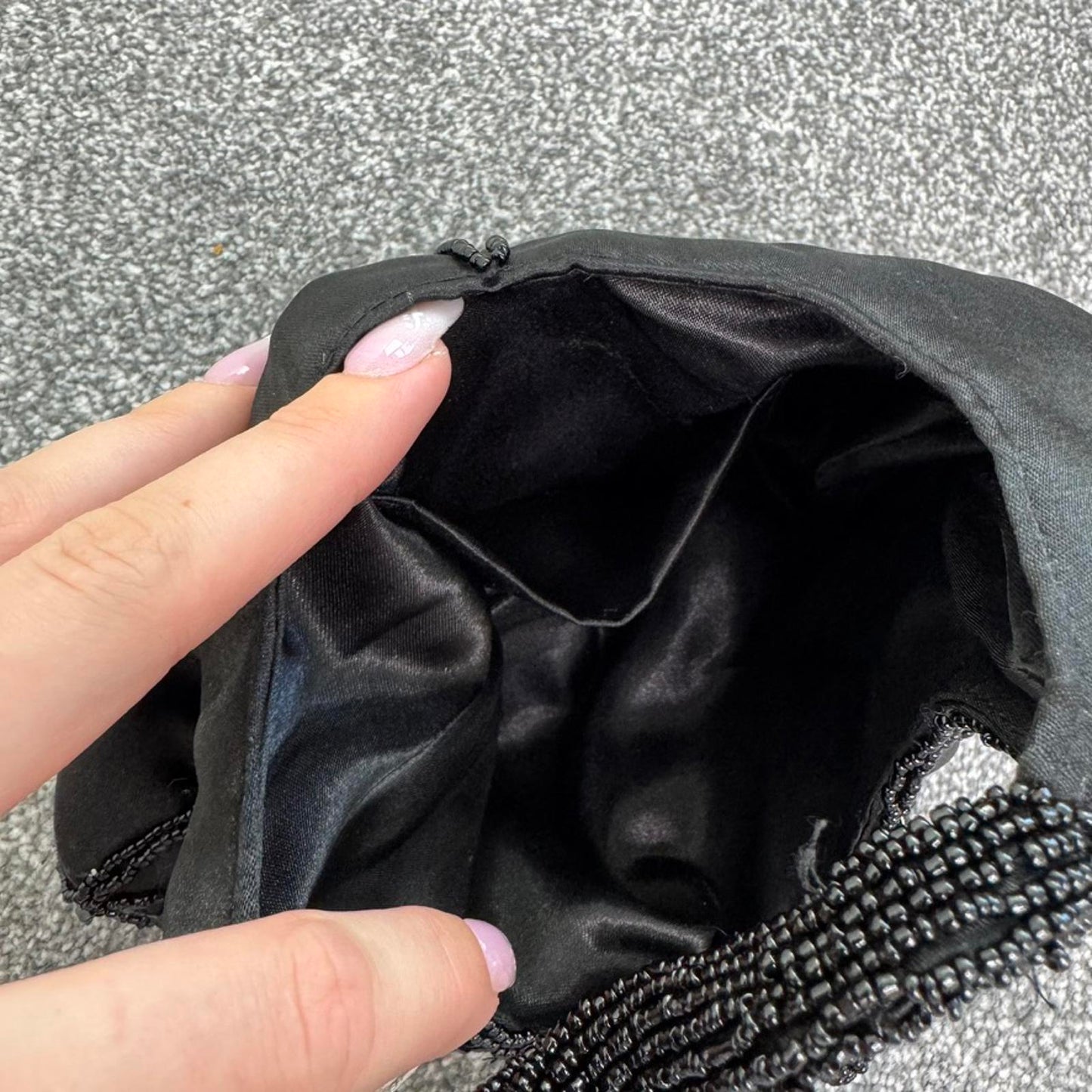 Y2K vintage mini micro satin beaded handbag sequin embellished circle evening