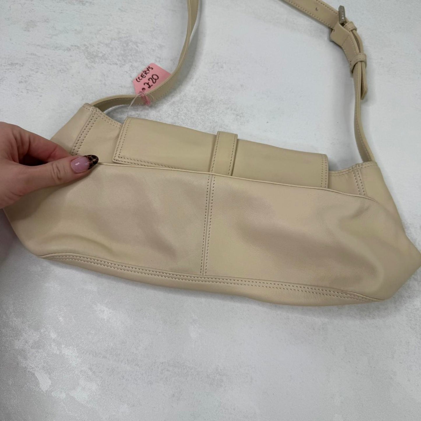Y2K vintage shoulder bag with matching cosmetic bag cream silver studded