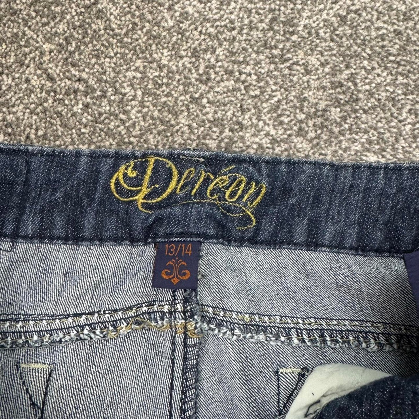 Y2K vintage denim mini short dark blue filigree contrast stitch grommet studded