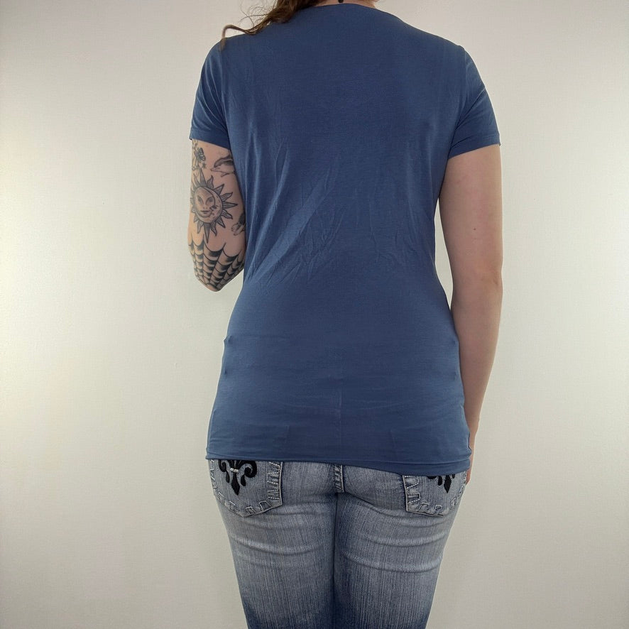 Y2K vintage Guess rhinestone top graphic print text spell out western mcbling