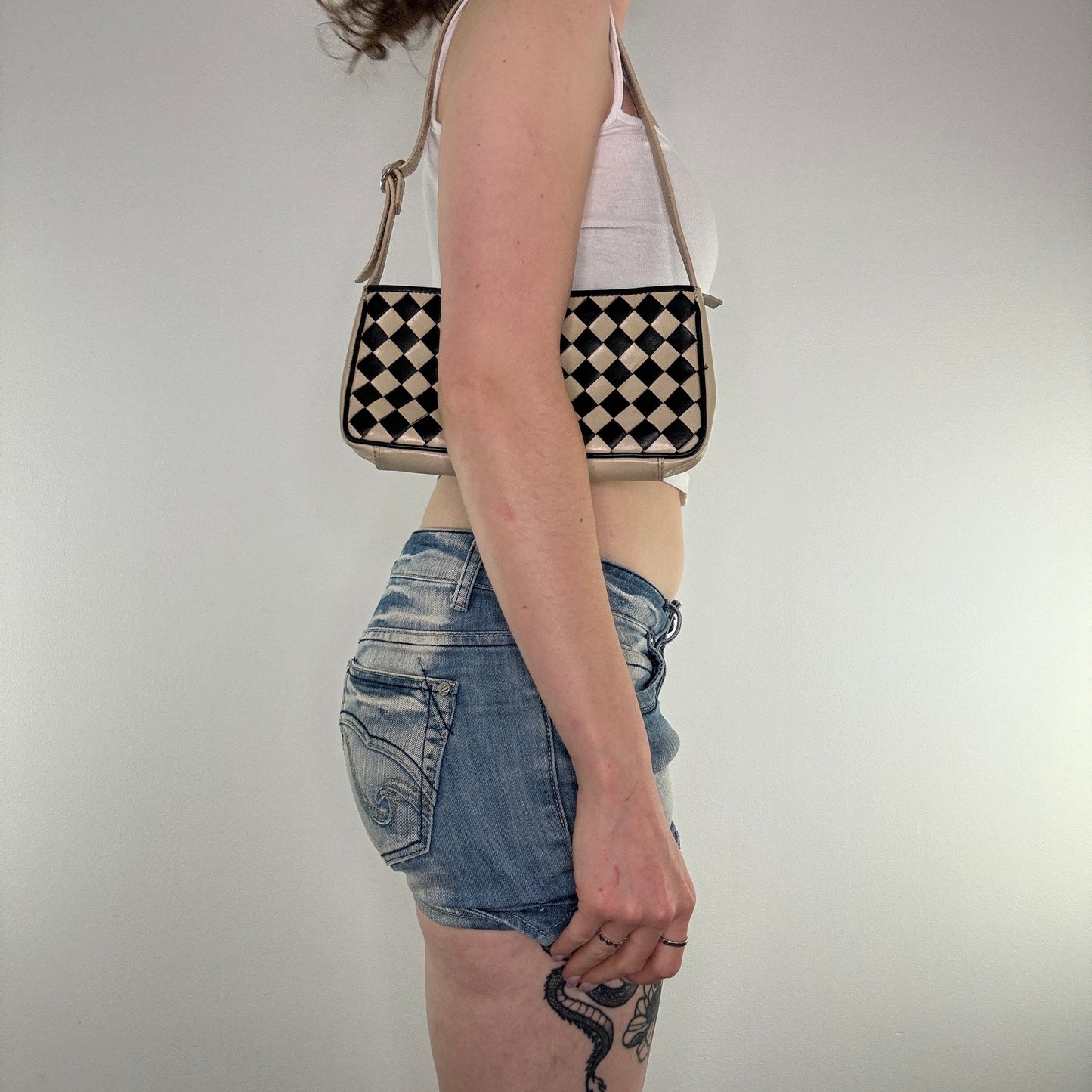 90s Y2K vintage chequered leather mini shoulder bag