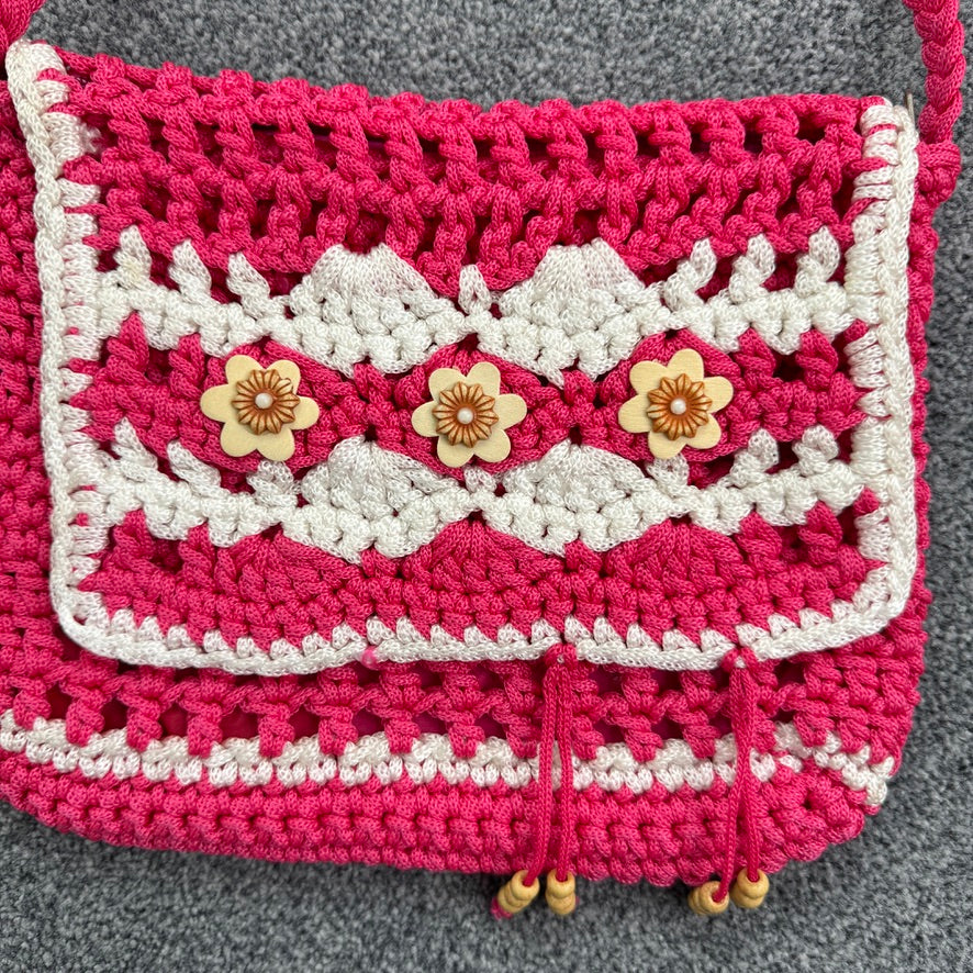 Y2K crochet floral side shoulder bag