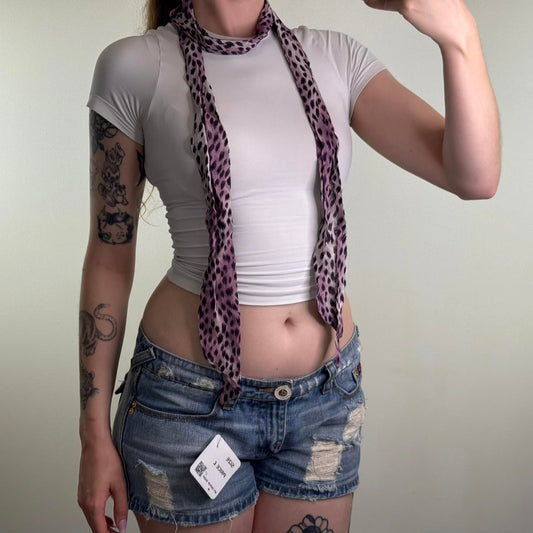 Y2K vintage skinny scarf cheetah print purple leopard lightweight thin