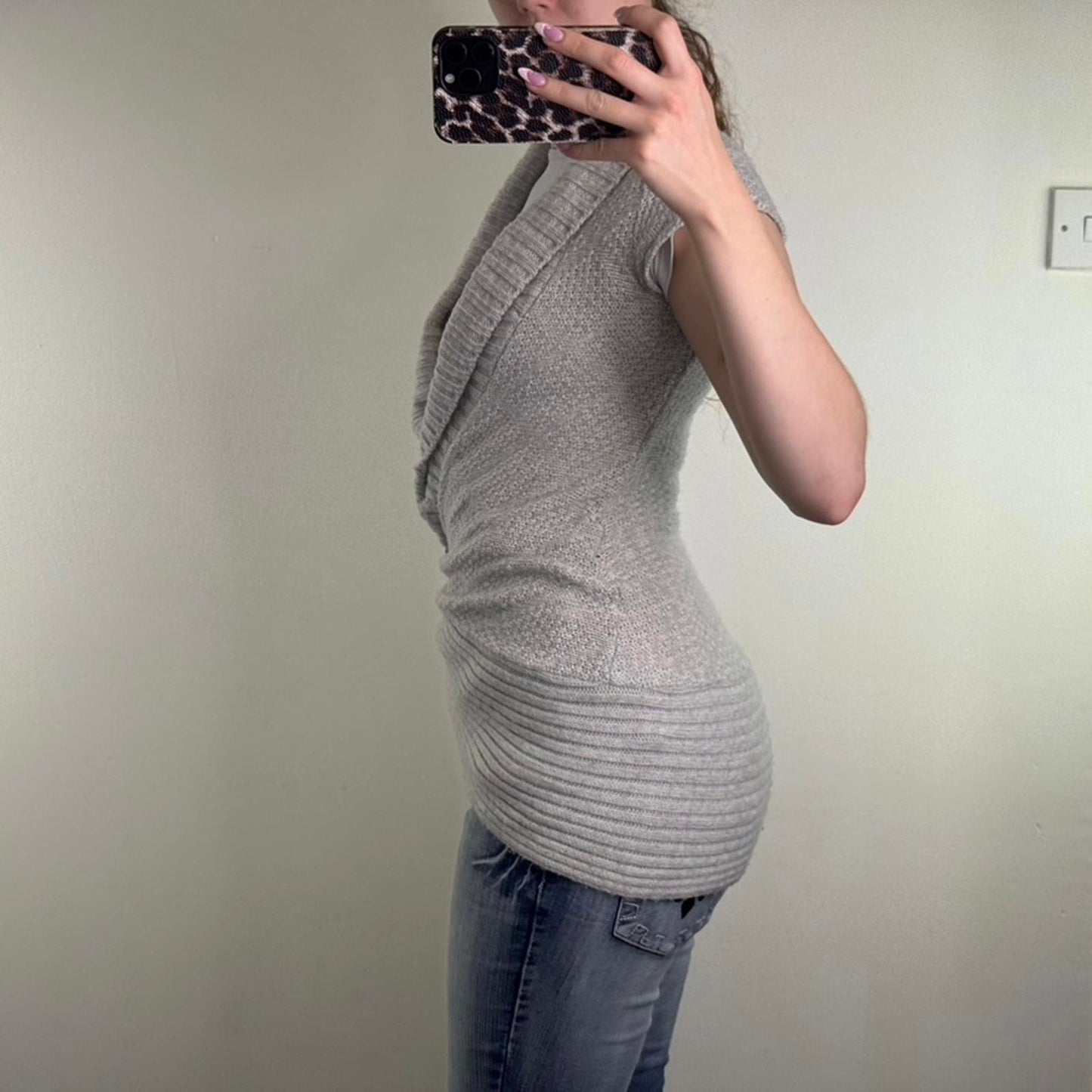 Y2K vintage Jane Norman short sleeve knitted jumper side buckle deep v neck