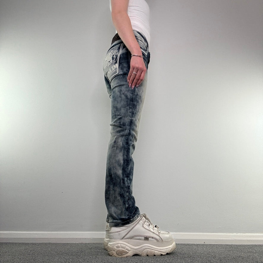 Y2K Evisu embroidered acid wash straight leg denim jeans