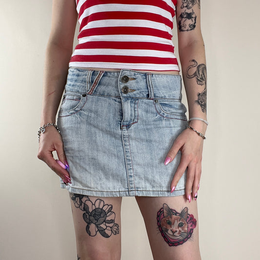 Y2K contrast stitching denim mini skirt