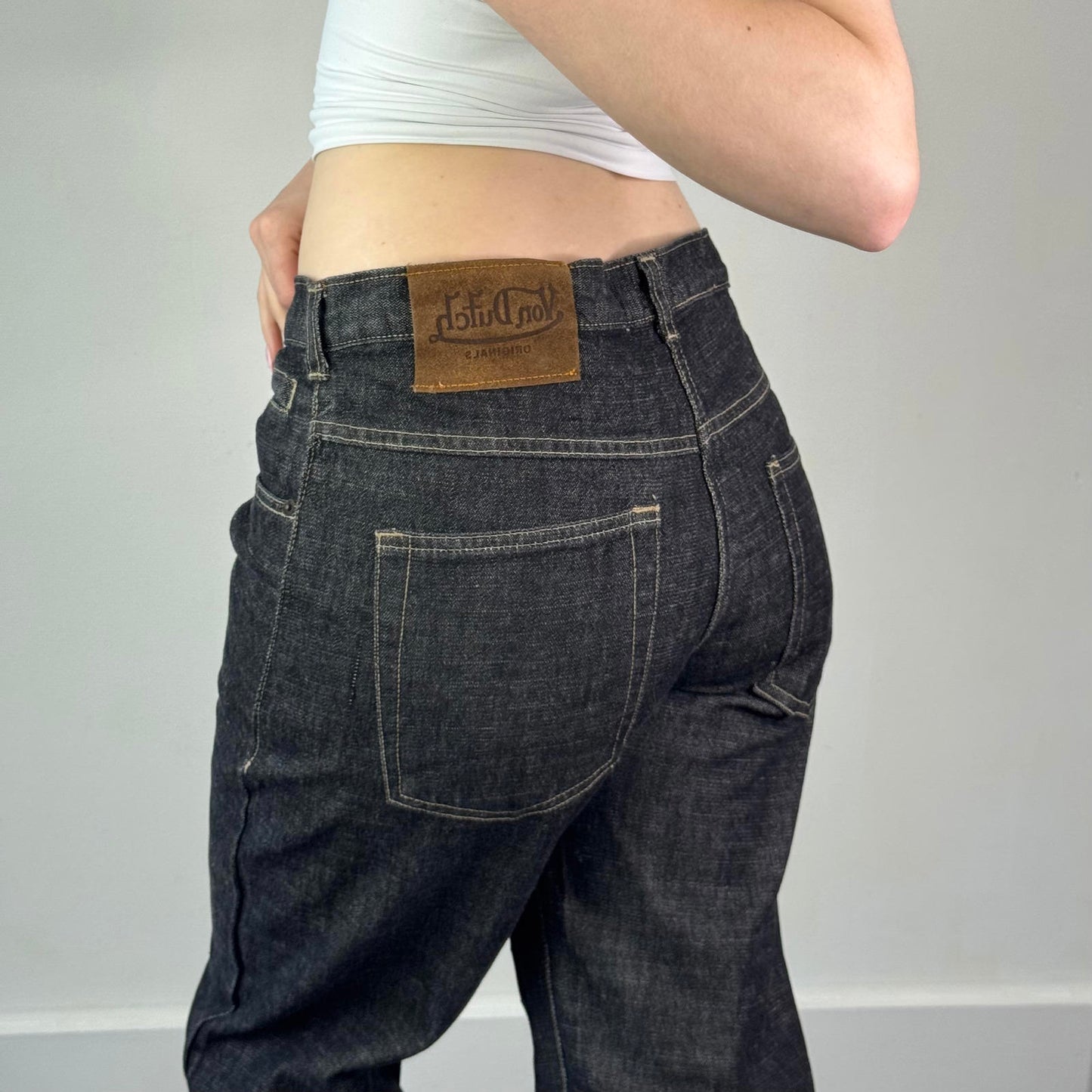 Y2K vintage Von Dutch straight leg embroidered patches jeans