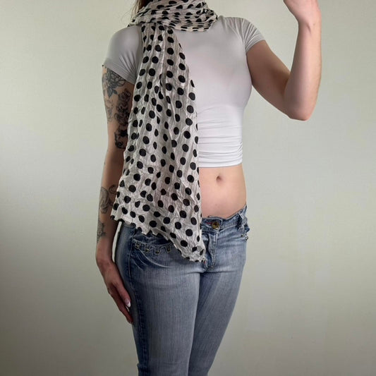 Y2K vintage polka dot lightweight scarf crinkle spotty black white monochrome