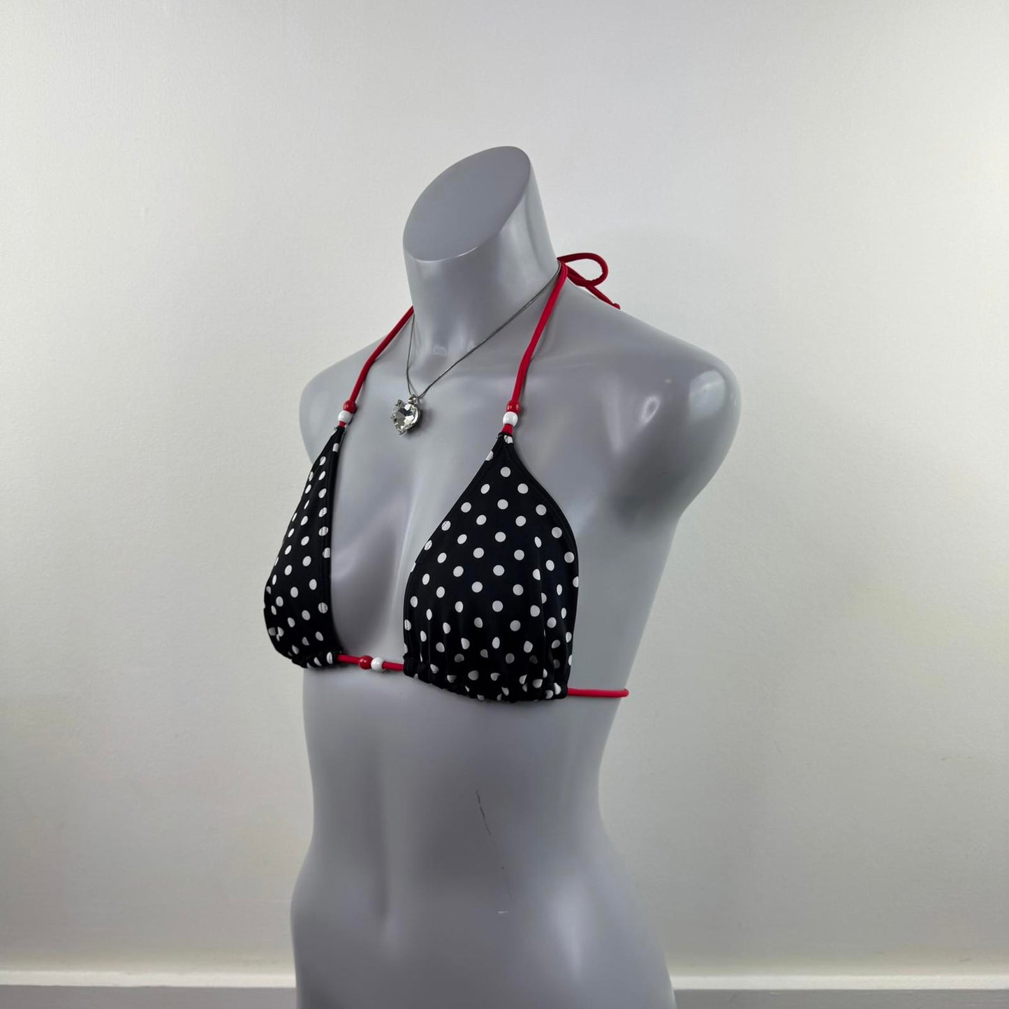 Y2K vintage polka dot spotty halter neck bikini top swimwear beaded padded bust