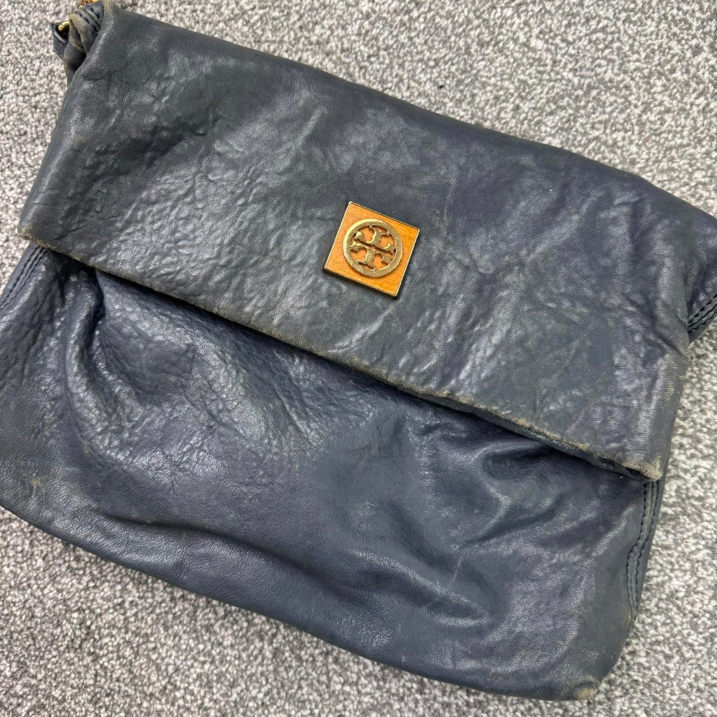 Tory Burch Louisa genuine leather messenger bag crossbody chain navy medium