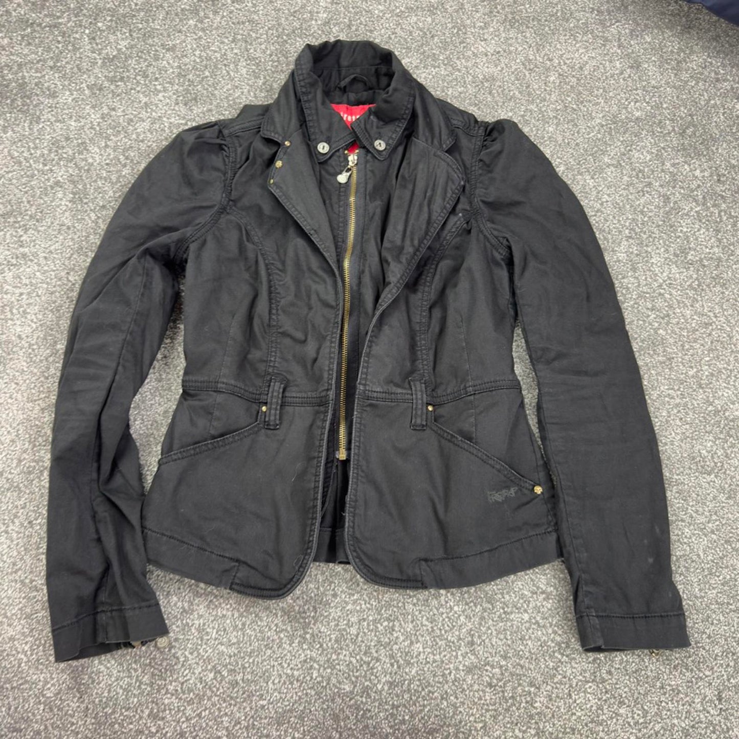 Y2K vintage fitted zip up denim blazer stretchy jacket archive avant garde