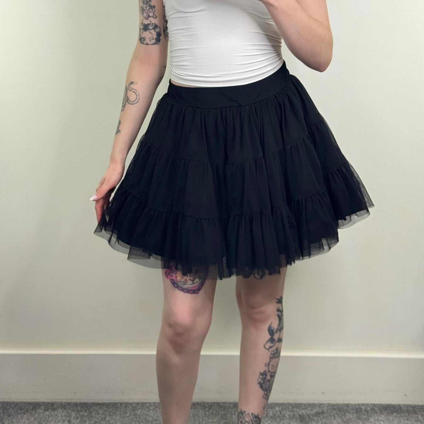 Y2K vintage New Look mesh overlay mini skirt a line double layered black tutu