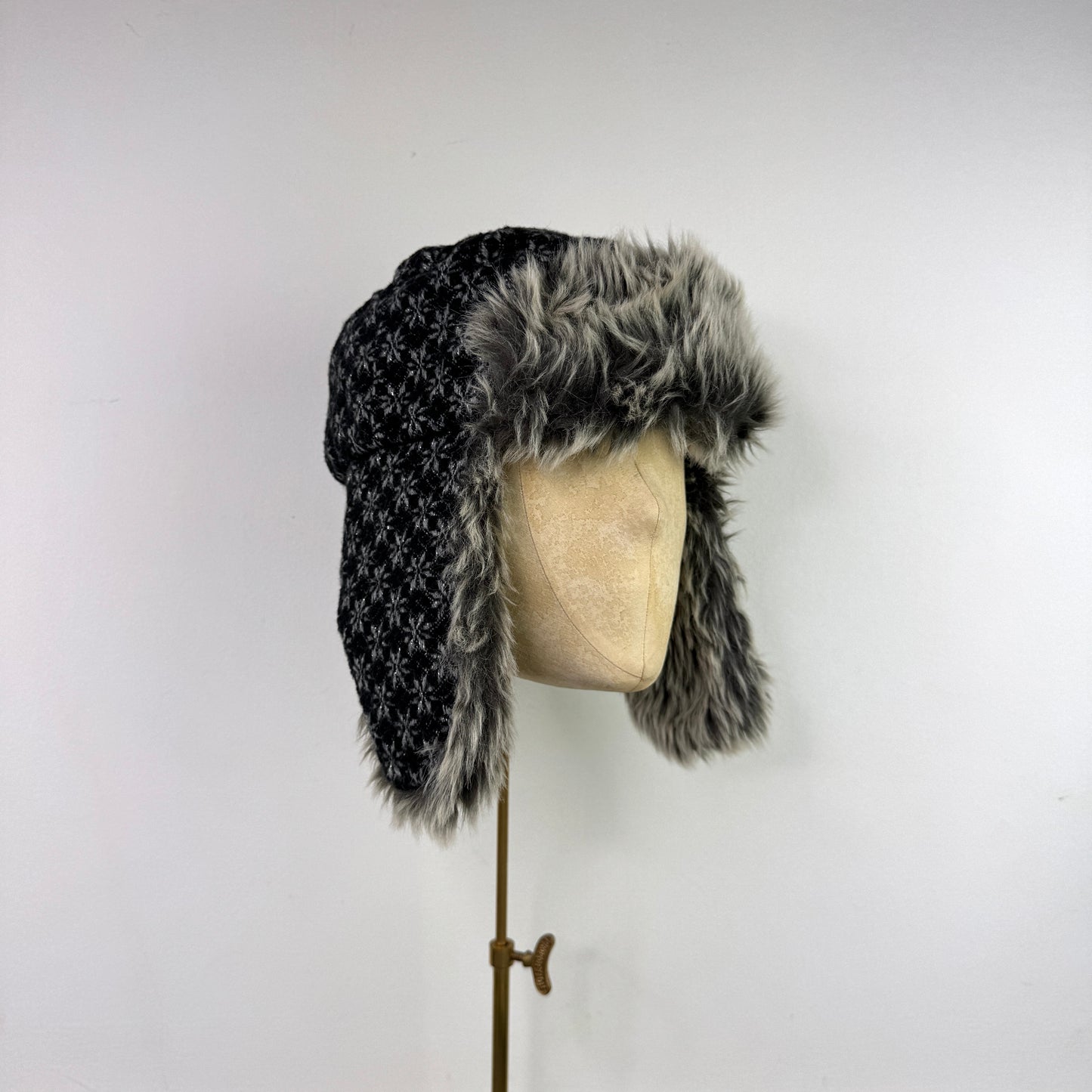 Y2K vintage sparkly snowflake faux fur trapper hat