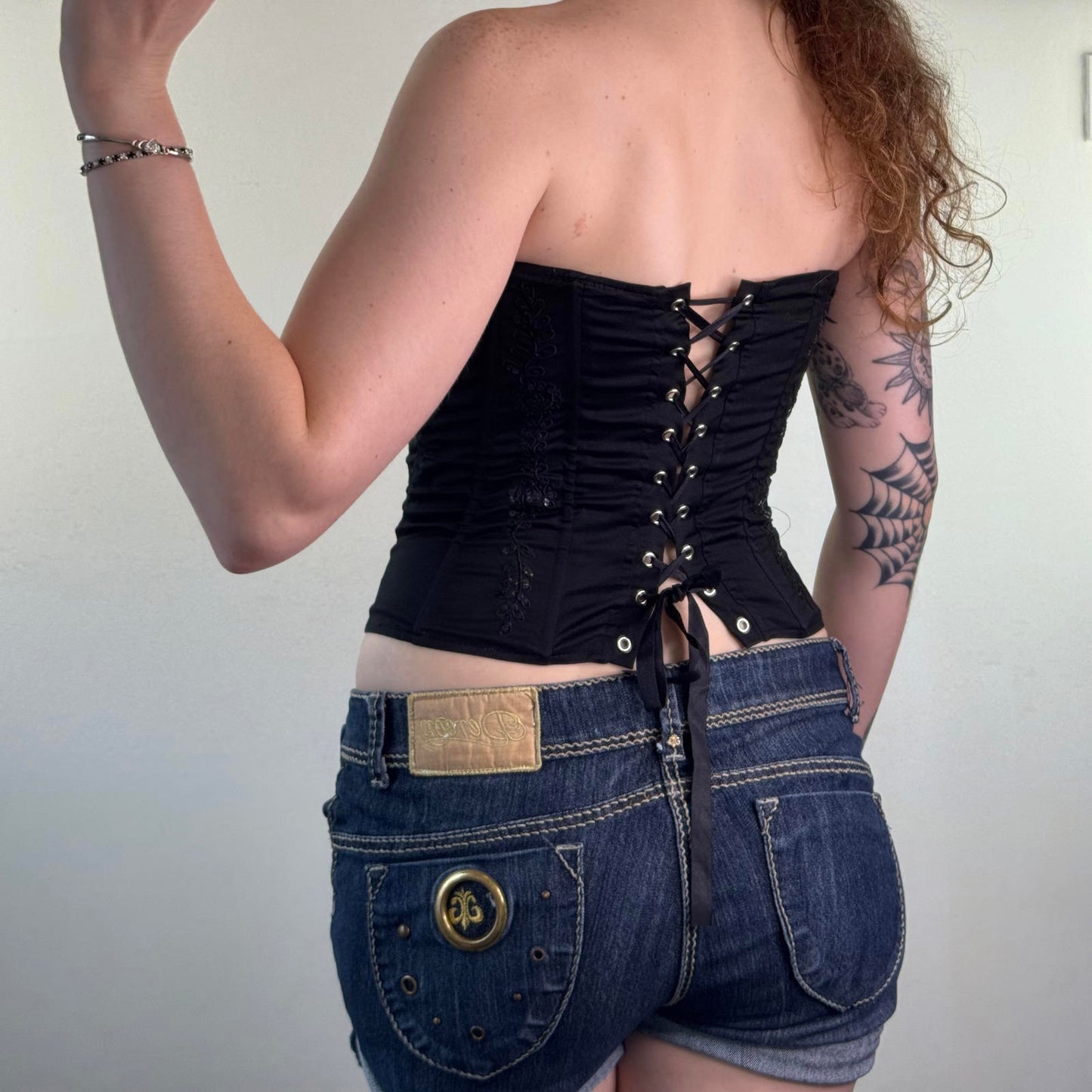 Y2K vintage boned strapless sequin top embellished hook and eye structured