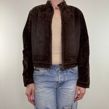 Y2K vintage archive faux suede faded zip up jacket