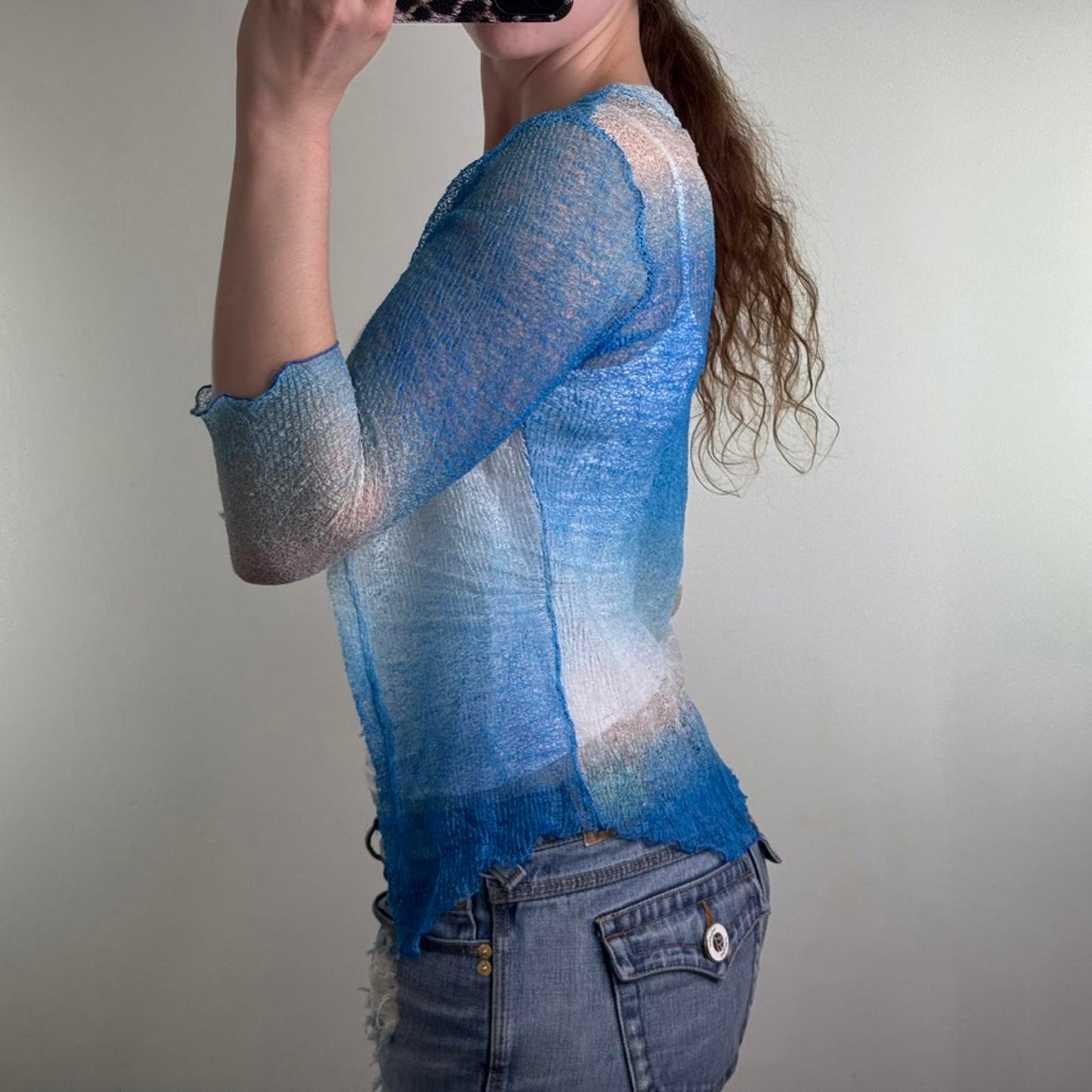 Y2K vintage ombre sheer fine knit cardigan shrug open front 3/4 sleeve