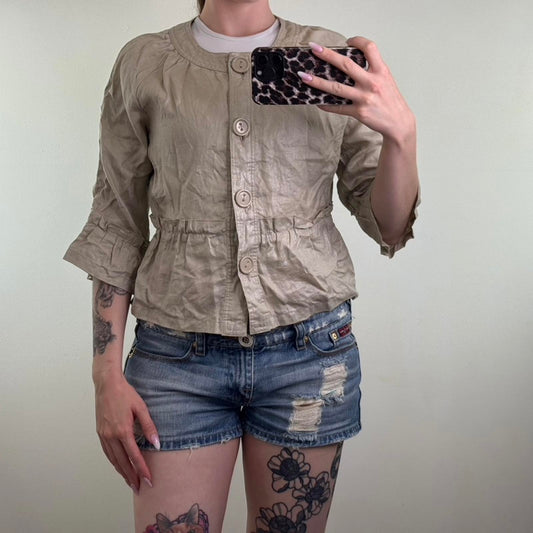 Y2K vintage 100% pure linen lightweight button up jacket short length 3/4 sleeve