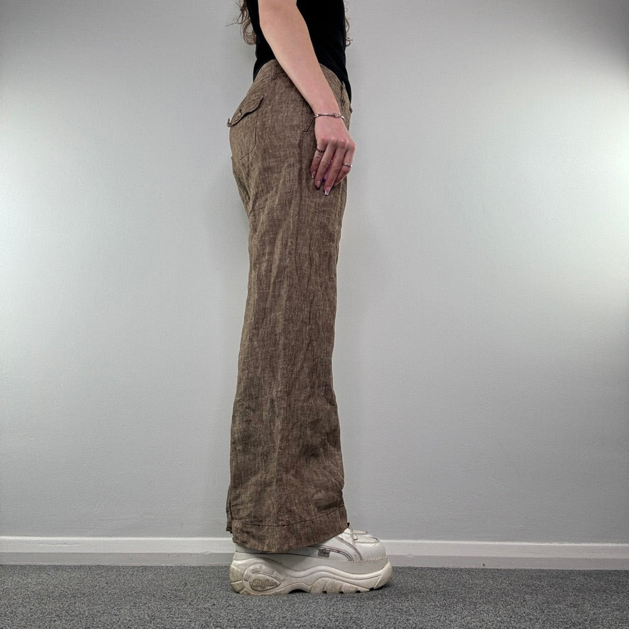 Y2K flared baggy linen trousers