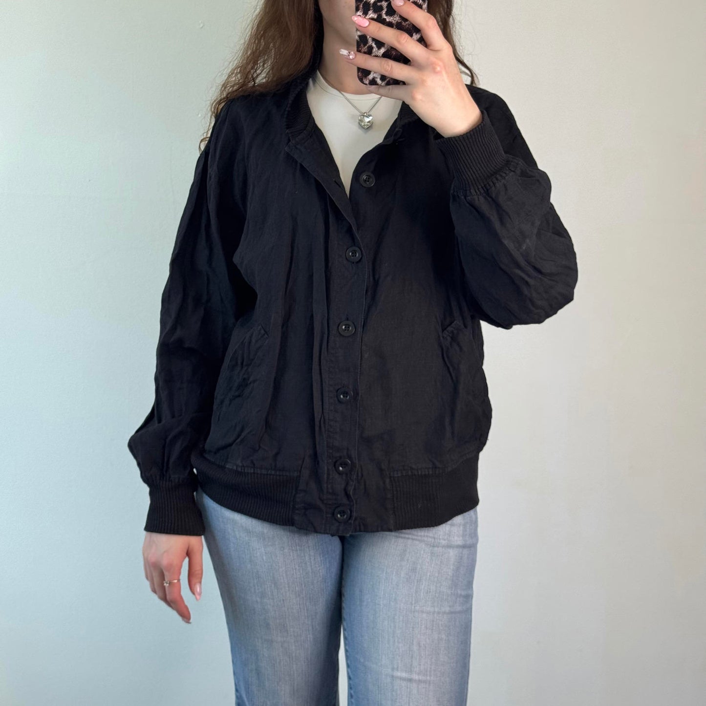 Vintage Aquascutum linen button up bomber jacket lightweight summer collarless