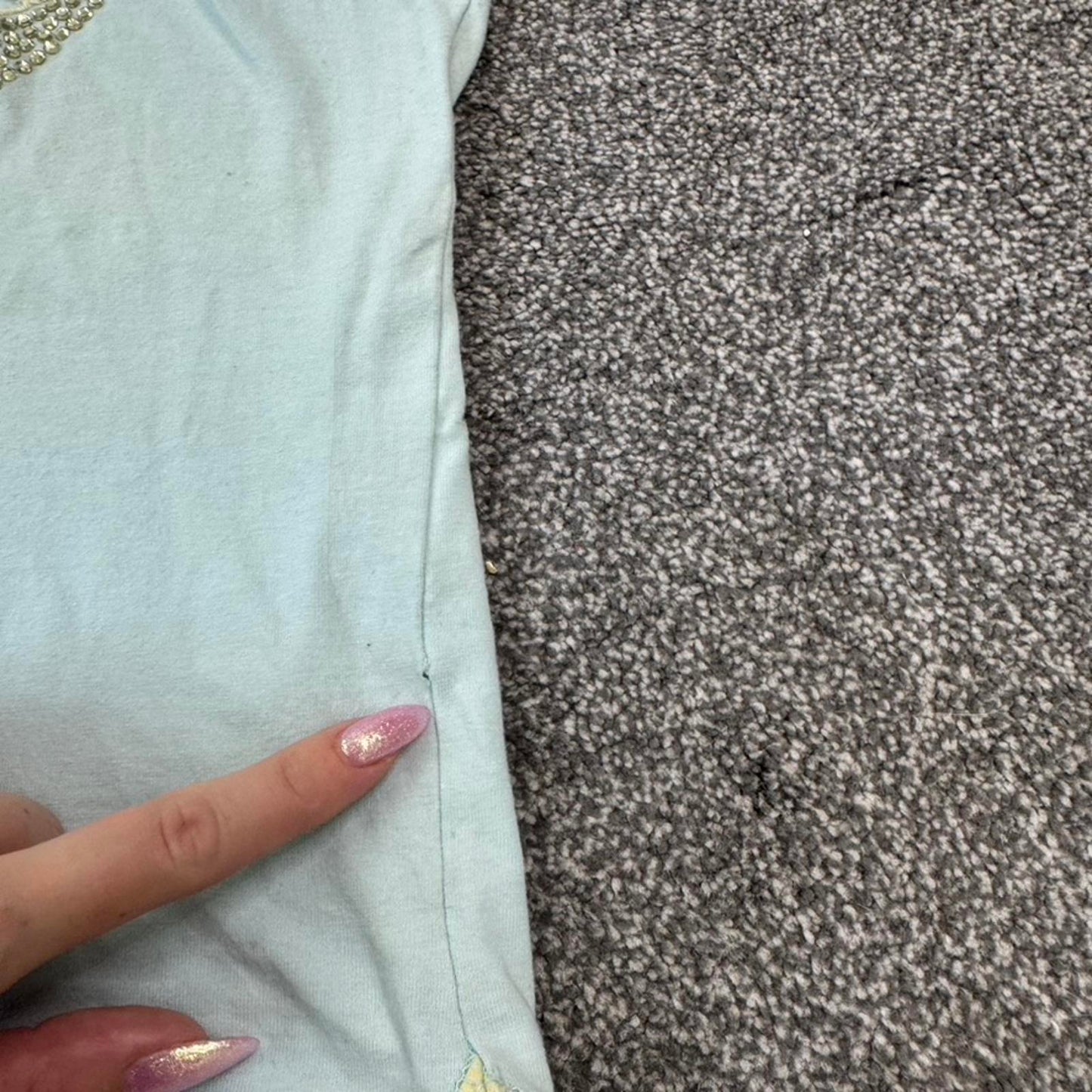 Y2K vintage cut out lips tank top rhinestone baby blue yellow ringer slight crop